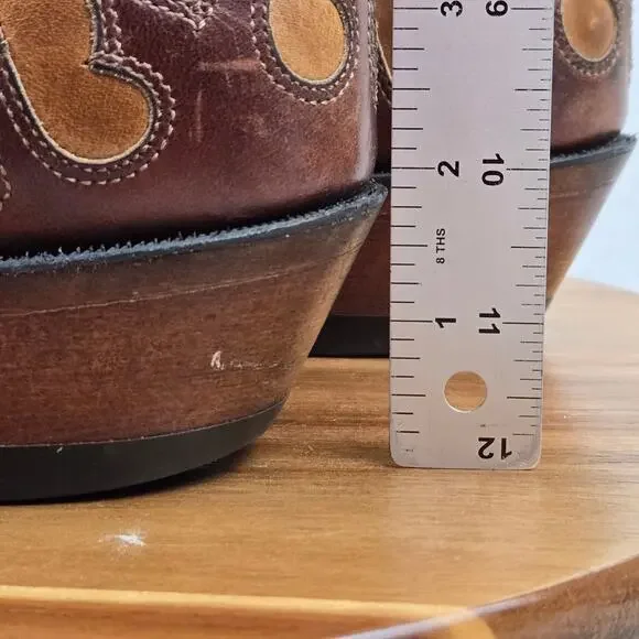 Boulet Womens 9.5C/B Brown Two Tone Inlay Casual Lifestyle Western Cowgirl Boots - Picture 2 of 16